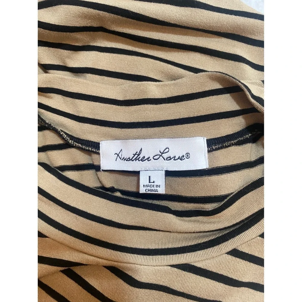 Another Love Bodycon Dress Striped Sleeveless Mock Neck Tan Black Size Large - Picture 3 of 5